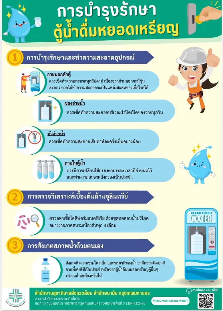 กทม.เข้มงวดตรวจสอบสุขลักษณะ - คุณภาพน้ำจากตู้น้ำดื่มหยอดเหรียญพบผ่านเกณฑ์ 94%