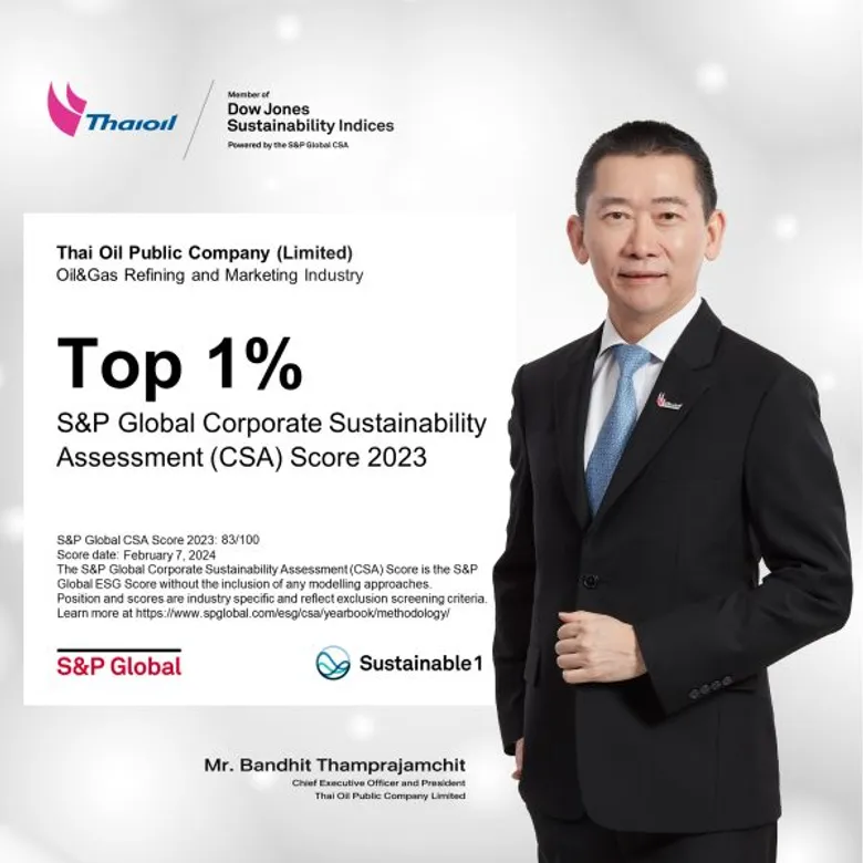 Thaioil has achieved the highest level in Sustainability Yearbook 2024 in the Oil and Gas Refining and Marketing Industry by S&P Global for the ninth year
