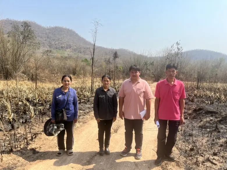 เกษตรหนองหญ้าปล้อง ลงตรวจสอบพื้นที่ที่ได้รับความเสียหายด้านพืช จากเหตุอัคคีภัย (ไฟป่า)