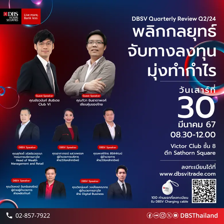 ดีบีเอส จัดสัมมนาให้กับนักลงทุน หัวข้อ "พลิกกลยุทธ์ จับทางลงทุน มุ่งทำกำไร" @ Victor Club ชั้น 8 Sathorn Square 30 มี.ค. 67