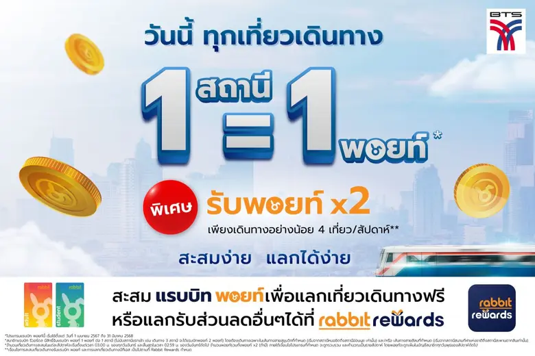 บีทีเอสขนขบวนความสุข "1 สถานี = 1 พอยท์" ยิ่งเดินทาง ยิ่งได้พอยท์ สะสมแลกเที่ยวเดินทางฟรี!