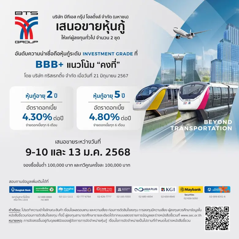 หุ้นกู้ "บีทีเอส กรุ๊ปฯ" พร้อมเสนอขายวันท...