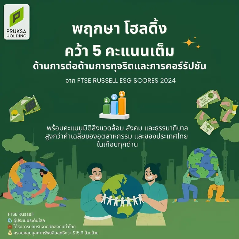 พฤกษา โฮลดิ้ง (Pruksa Holding) ได้รับคะแน...