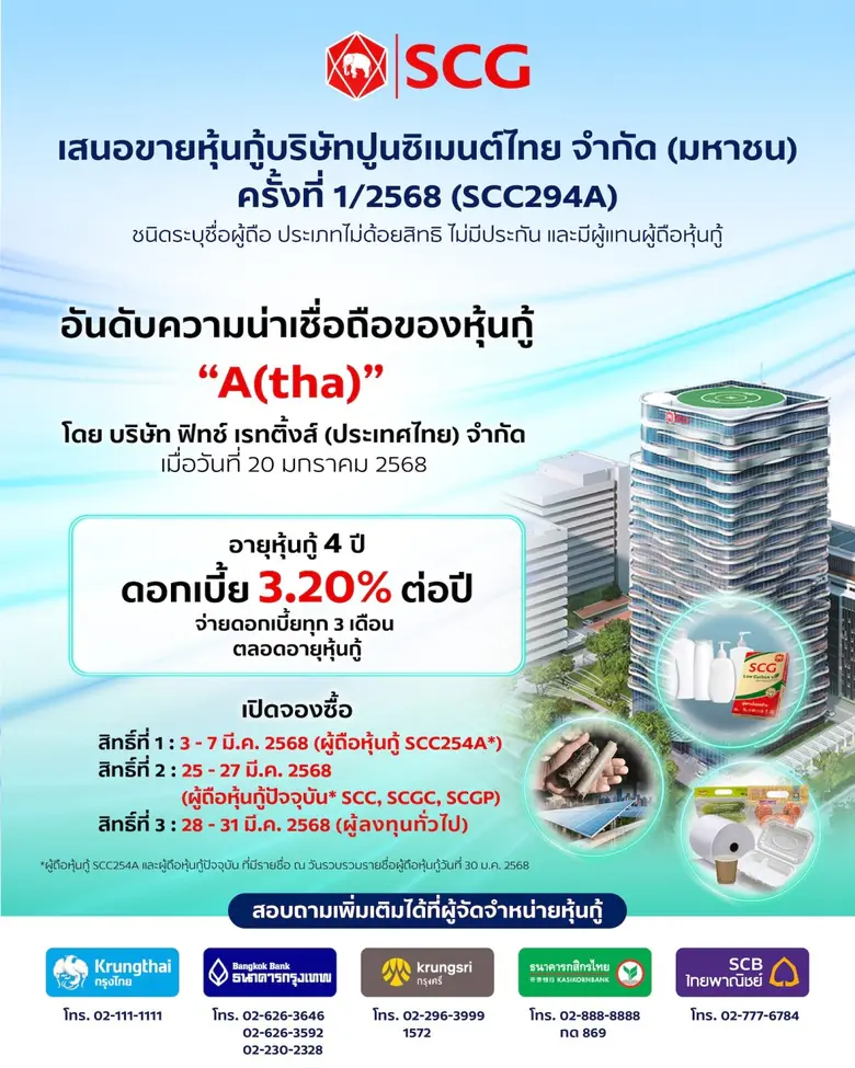 เอสซีจี เตรียมเสนอขายหุ้นกู้ชุดใหม่ ครั้ง...