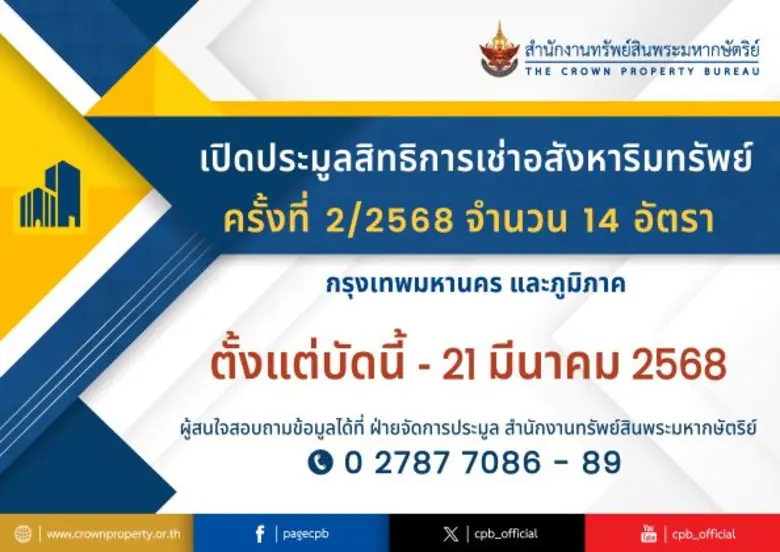 สำนักงานทรัพย์สินพระมหากษัตริย์ เปิดประมู...