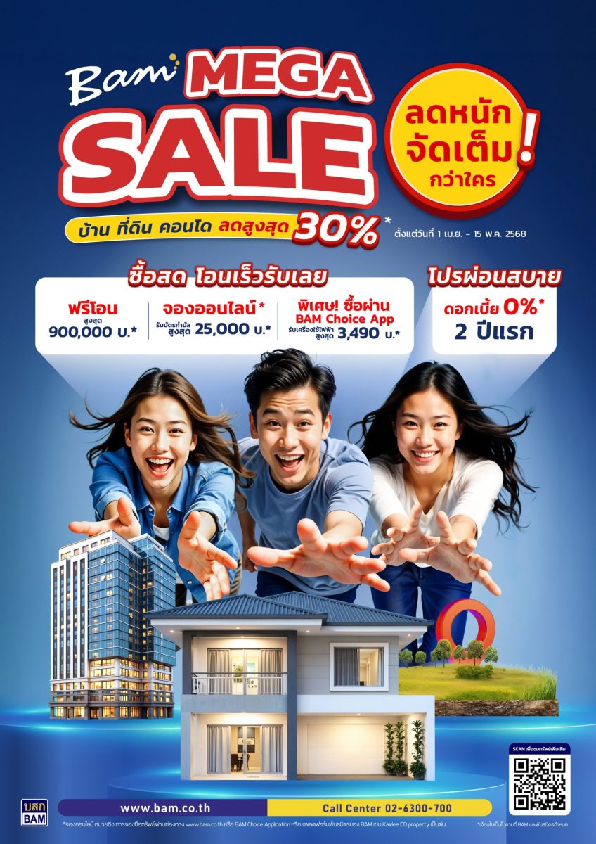 BAM จัดแคมเปญ " BAM MEGA SALE " ลดหนักจัดเต็มกว่าใคร บ้านที่ดิน คอนโด ลดสูงสุด 30% "