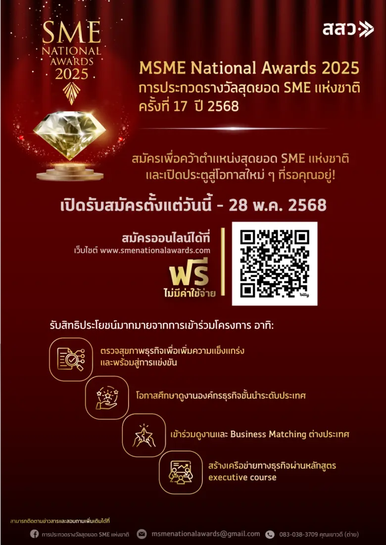 สสว. ร่วมมือ มธ. เฟ้นหาสุดยอด SME แห่งชาติ ครั้งที่ 17 หวังดันเศรษฐกิจขยายตัวกว่า 100 ลบ.