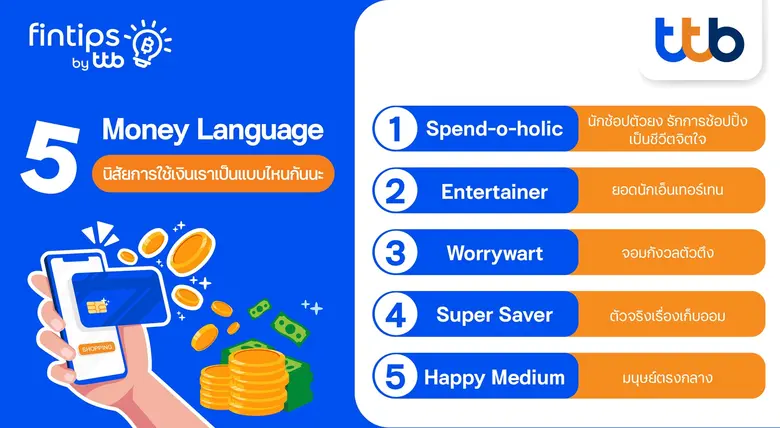 ทีทีบี ฟินทิป ชวนรู้จัก 5 Money Language เข้าใจสไตล์การใช้เงินของตัวเอง ก่อนสมัครบัตรเครดิต