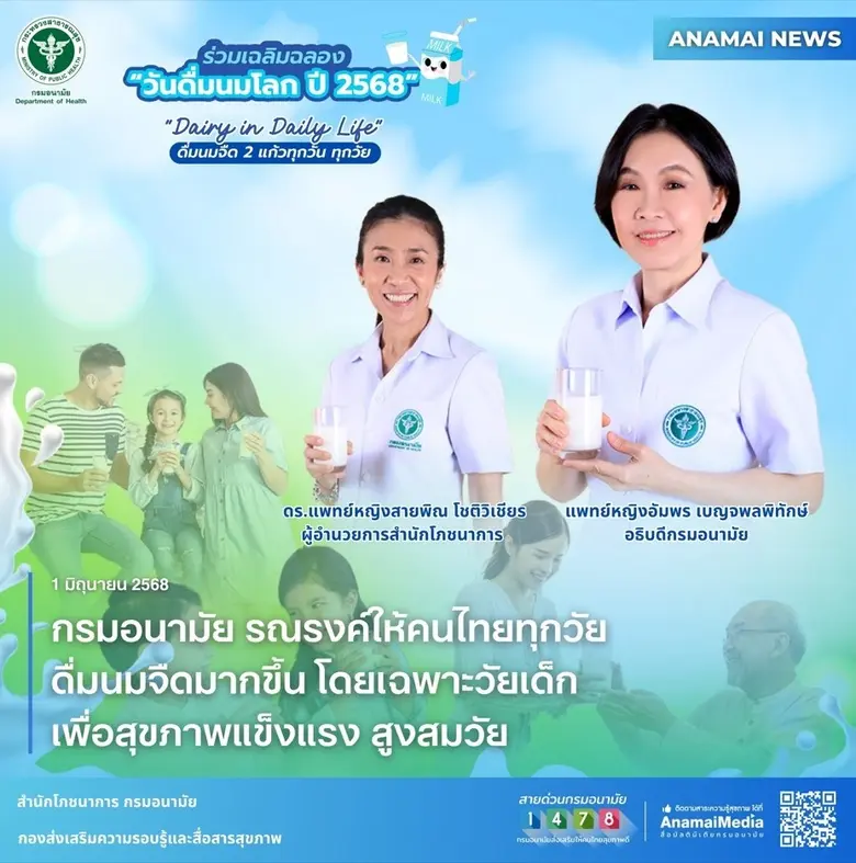 กรมอนามัย กระทรวงสาธารณสุข เผย คนไทยยังดื่มนมน้อย ห...