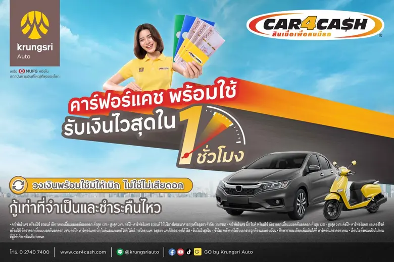 คาร์ฟอร์แคช ส่งบริการใหม่ "รับเงินไวสุดใน 1 ชั่วโมง" พร้อมปรับดอกเบี้ยลง 3%  เดินเกมรุก ตอกย้ำผู้นำตลาดสินเชื่อเพื่อคนมีรถ