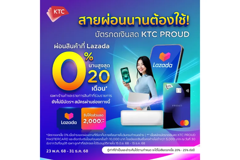 KTC PROUD Partners with Lazada to Ease Consumer Burdens with 0% Installments for Up to 20 Months and a 2,000 Baht Discount for New Members.