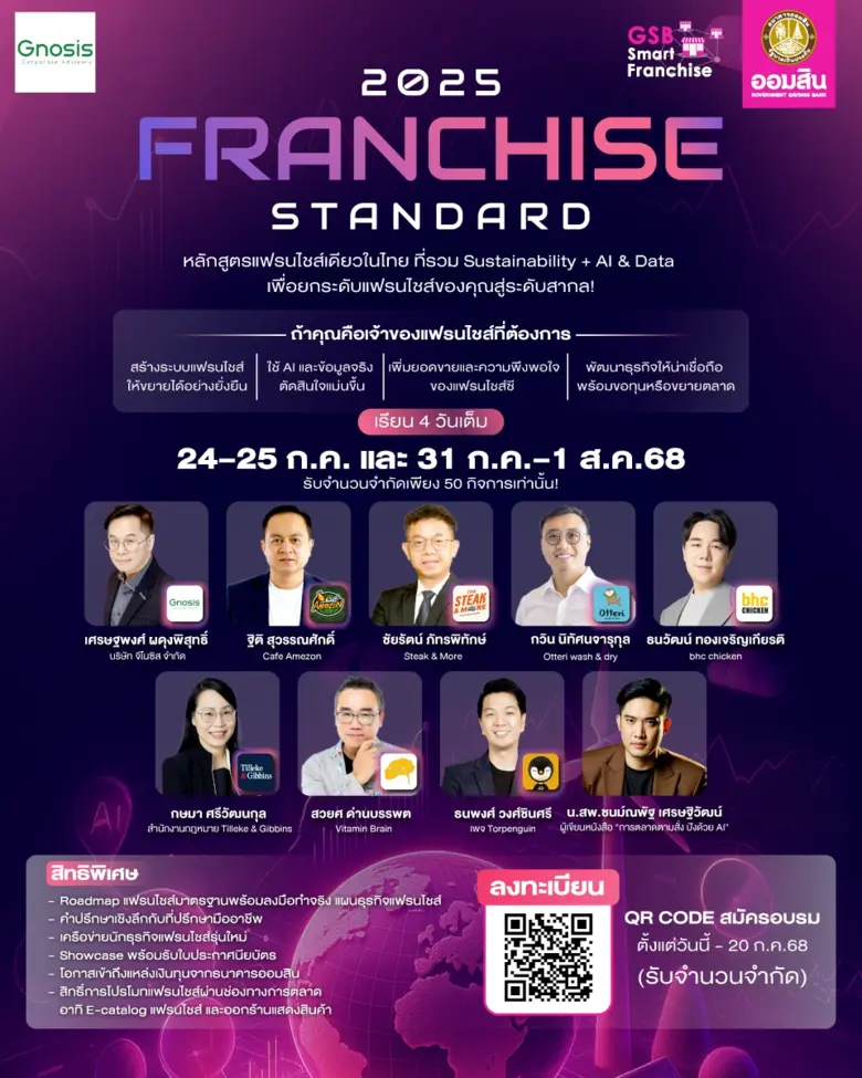 GSB Franchise Standard 2025 ปีที่ 4 หลักสูตรยกระดับแฟรนไชส์สู่มาตรฐานระดับโลก