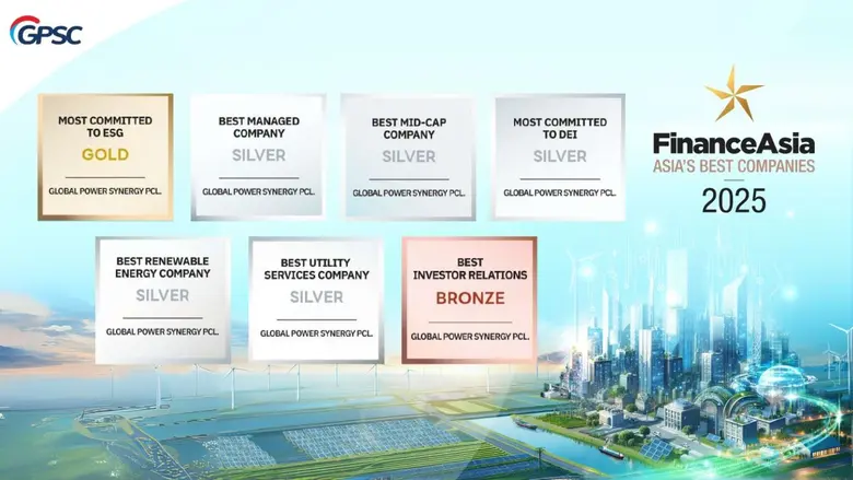 GPSC กวาด 7 รางวัล Finance Asia Awards 2025 การันตีบริษัทพลังงานหมุนเวียนชั้นนำ ผู้นำนวัตกรรมพลังงานเพื่อความยั่งยืน