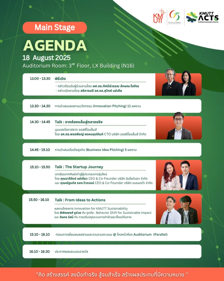 กลับมาอีกครั้งกับกิจกรรรม KMUTT ACTS 2025 กิจกรรมเสริมสร้างแนวคิดความเป็นผู้ประกอบการและความยั่งยืน จัดต่อเนื่องเป็นปีที่ 2
