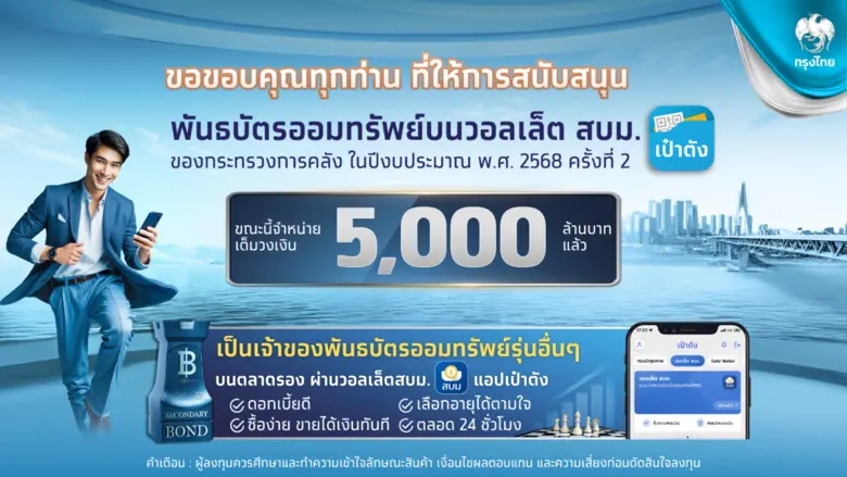 สบน.-กรุงไทย ประกาศความสำเร็จ ในการเสนอขายพันธบัตรอ...