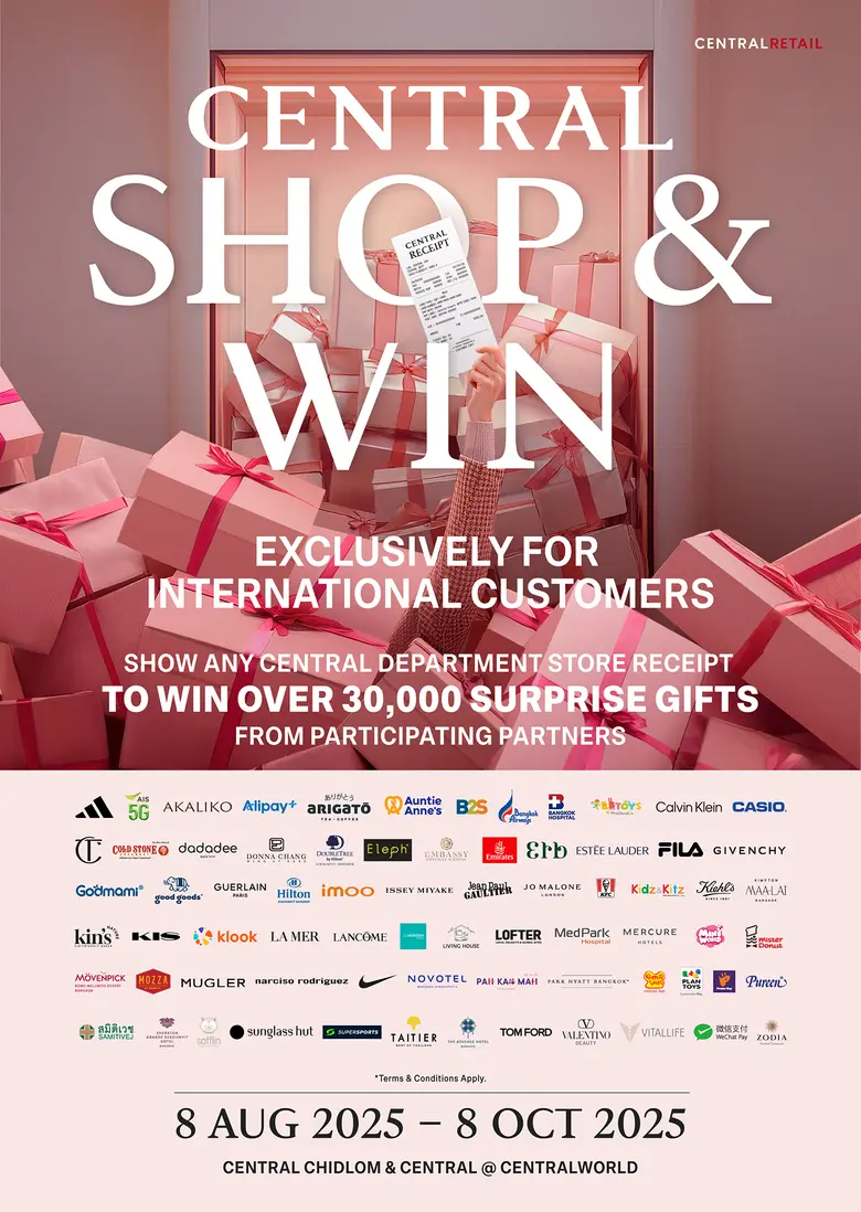 ห้างเซ็นทรัล ผนึกกำลังพันธมิตรยักษ์ใหญ่กว่า 72 แบรนด์ จัดแคมเปญ "Shop &amp; Win" ที่สุดแห่งปี แจกสนั่นกว่า 30,000 รางวัล รวมมูลค่ากว่าหลายสิบล้านบาท เอาใจนักช้อปทั่วโลก