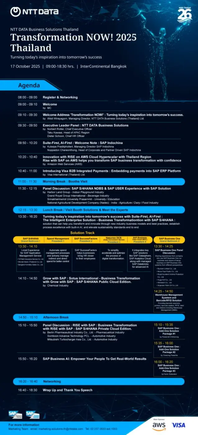 Transformation NOW! 2025 Thailand - ปลดล็อกพลังแห่งนวัตกรรมด้วย Technology SAP กับ NDBS Thailand