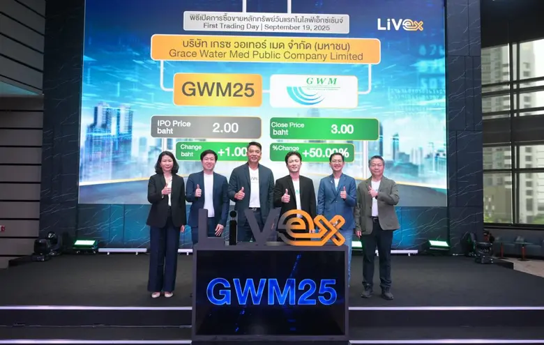 บมจ.เกรซ วอเทอร์ เมด (GWM25) เปิดเทรดวันแรกในตลาดหล...