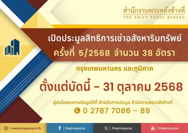 สำนักงานพระคลังข้างที่ เปิดประมูลสิทธิการ...
