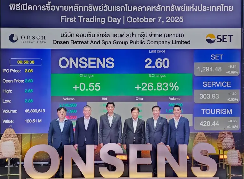 ONSENS เปิดเทรดวันแรกคึกคัก เหนือจอง 26.8...