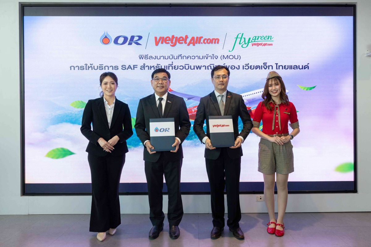 เวียตเจ็ทไทยแลนด์ หนุนใช้ "น้ำมัน SAF" จาก OR ในเที่ยวบินเชิงพาณิชย์ เตรียมขยาย 2 เส้นทาง "Green Route" ดีเดย์ไตรมาส 1 ปี 69
