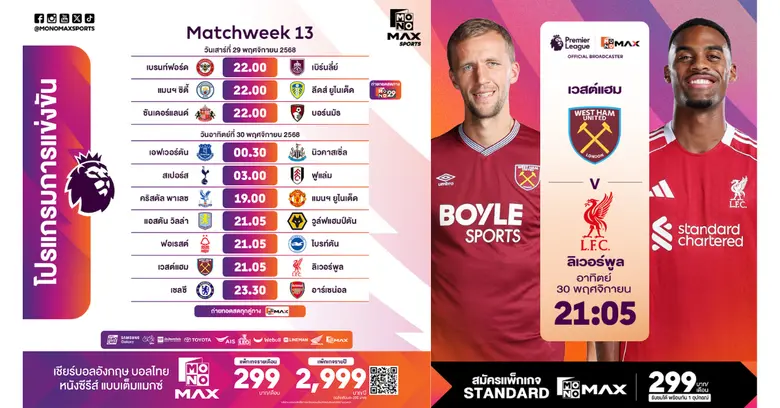 ศึกฟุตบอลพรีเมียร์ลีก อังกฤษ พร้อมระเบิดค...