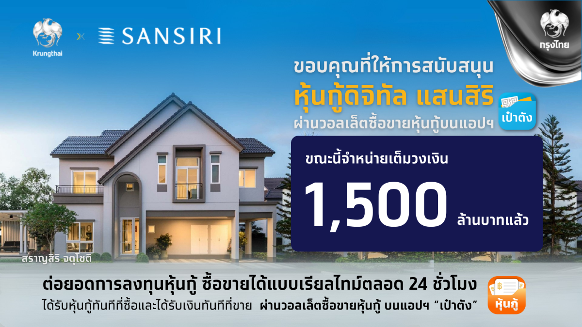 "หุ้นกู้ดิจิทัลแสนสิริ" ประสบความสำเร็จ ผ...