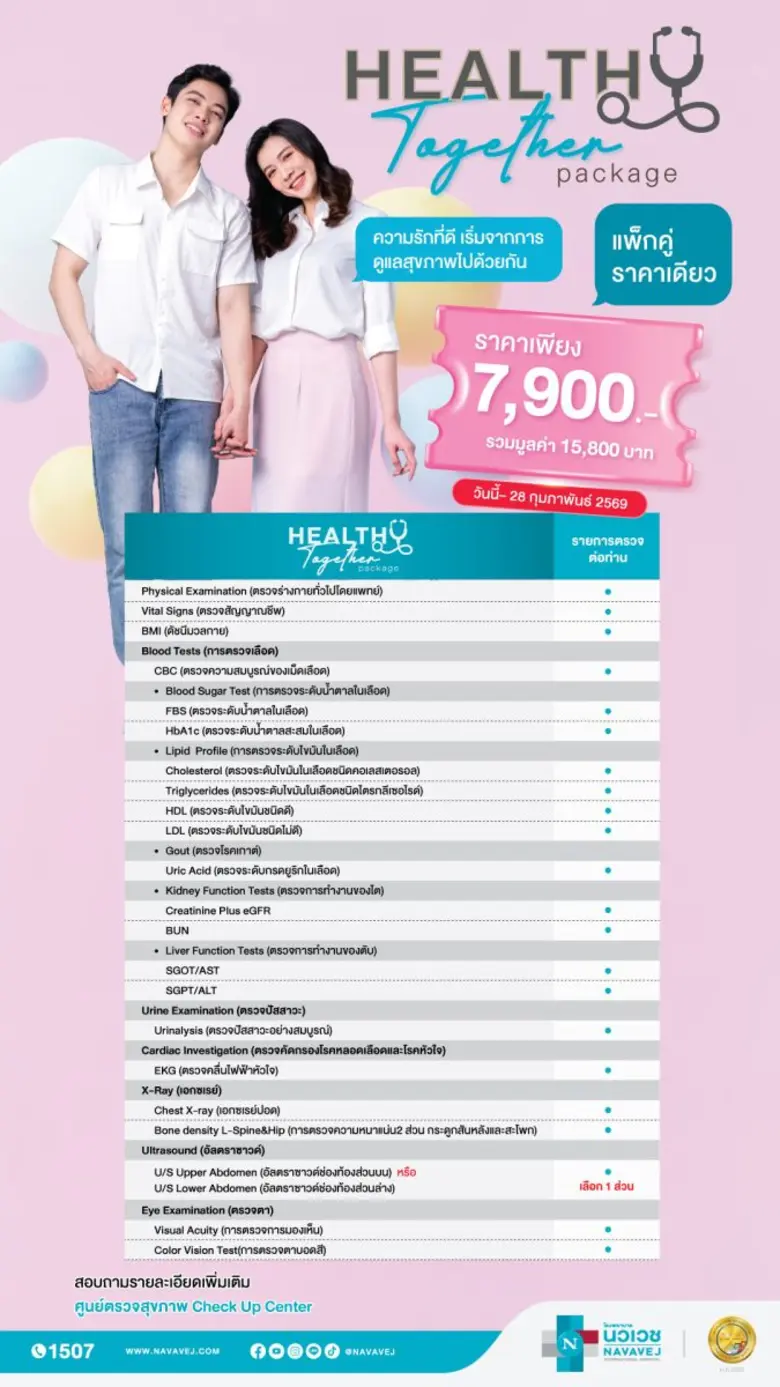 ในเดือนแห่งความรัก รพ.นวเวช ชวนทุกท่านบอกรักคนพิเศษ ด้วยการมอบแพ็กเกจตรวจสุขภาพ Healthy Together ให้กับคนที่คุณรัก