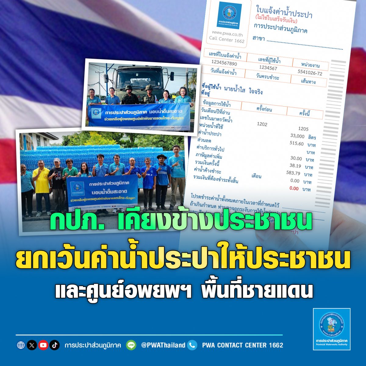 การประปาส่วนภูมิภาค (กปภ.) เผยมาตรการยกเว...