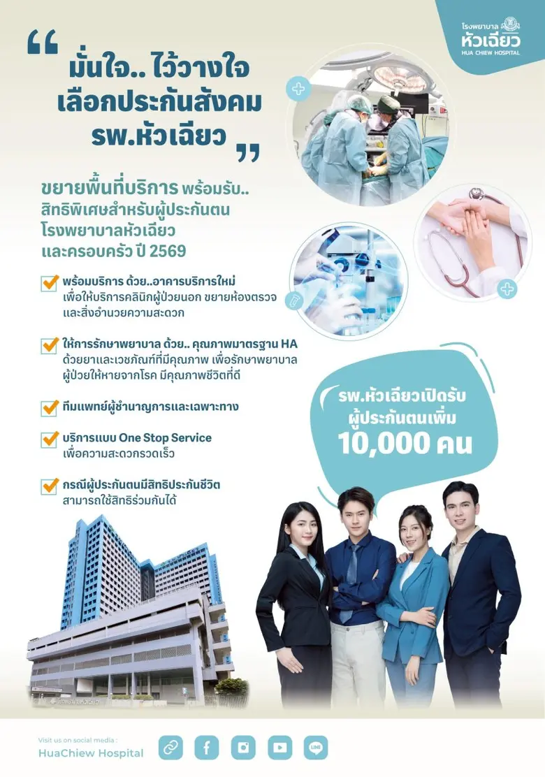 โรงพยาบาลหัวเฉียว เปิดรับผู้ประกันตนในระบ...