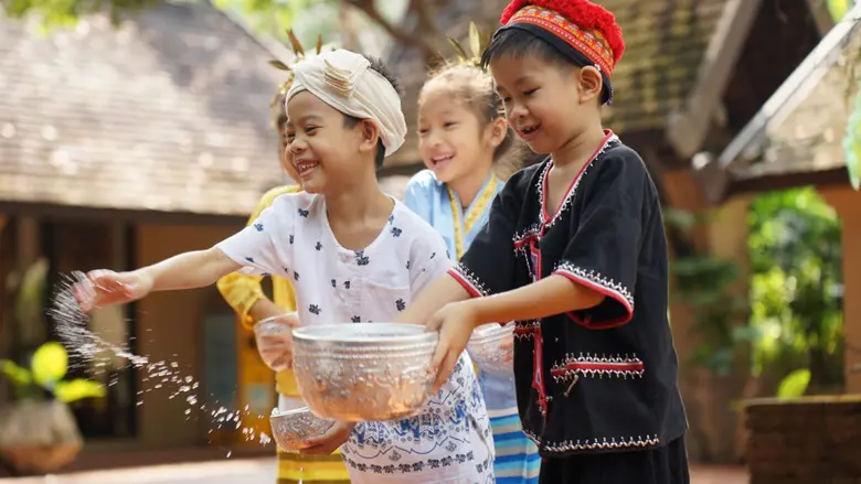 Cherished Songkran traditions, vibrant fl...