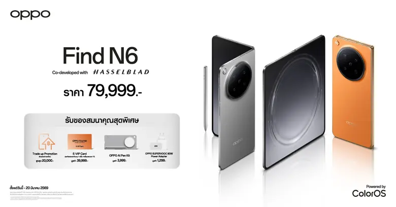 OPPO เปิดตัว OPPO Find N6 สมาร์ตโฟนจอพับร...