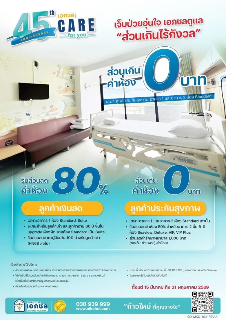 โรงพยาบาลเอกชล ฉลองครบรอบ 45 ปี ลดเกินครึ่ง 80% "สุขภาพดี ราคาประหยัด" คืนกำไรให้กับพี่น้องชาวชลบุรี ร่วมดูแลสุขภาพดีไปด้วยกันตลอดไป