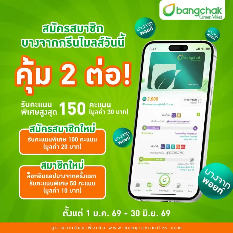 บางจากฯ ชวนสมาชิกกรีนไมลส์รับสิทธิ์ คืนพอยท์ตามส่วนต่างราคาน้ำมัน แบรนด์เดียวที่ "ขึ้นเท่าไหร่ คืนเท่านั้น" อีกหนึ่งมาตรการบรรเทาภาระผู้บริโภค