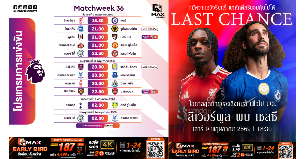 ศึกฟุตบอลพรีเมียร์ลีก อังกฤษ เดินทางสู่ช่...