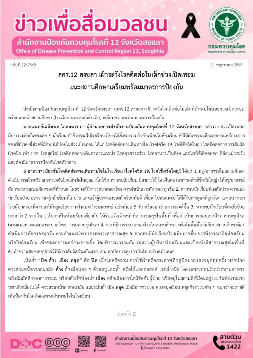 สำนักงานป้องกันควบคุมโรคที่ 12 จังหวัดสงข...