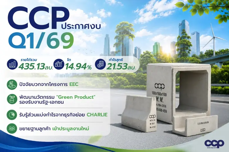 CCP เผยผลประกอบการไตรมาส 1/69 รายได้เฉพาะกิจการ 435...