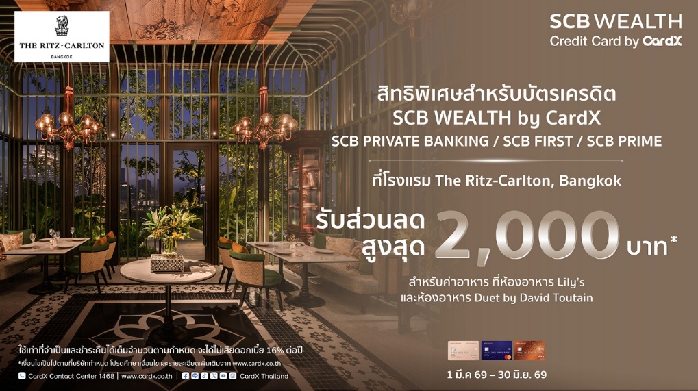 CardX จับกระแส "Luxury Dining Economy" โตต่อเนื่อง ผนึกโรงแรมชั้นนำ เสิร์ฟสิทธิพิเศษมื้อพรีเมียม หนุนการใช้จ่ายของกลุ่มเวลธ์ และไลฟ์สไตล์ไฮเอนด์