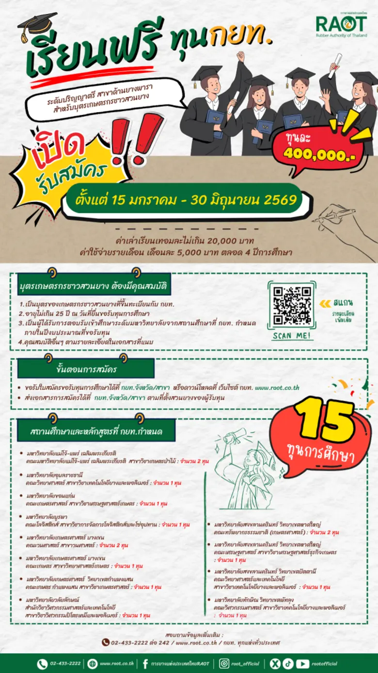 การยางแห่งประเทศไทย (กยท.) เปิดรับสมัครคั...