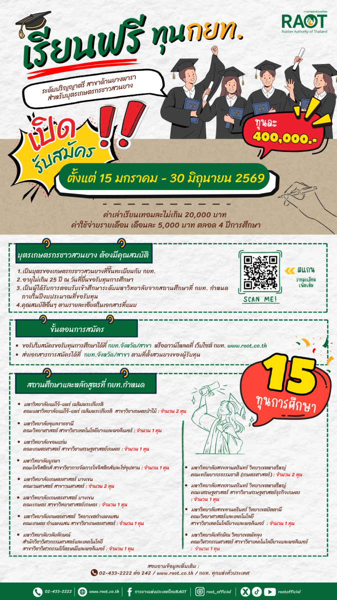 การยางแห่งประเทศไทย (กยท.) เปิดรับสมัครคั...