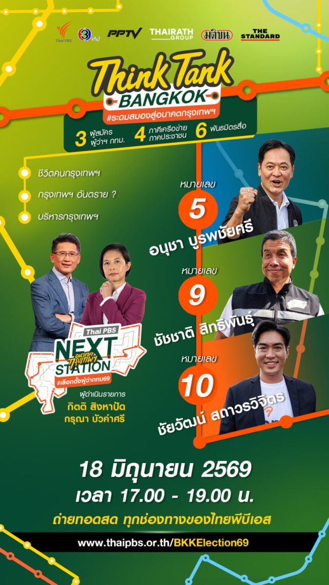 ไทยพีบีเอส จัด 3 แคนดิเดตผู้สมัครผู้ว่าฯ กทม. ระดมสมองสู่อนาคตกรุงเทพฯ "Think Tank Bangkok" 18 มิ.ย. นี้