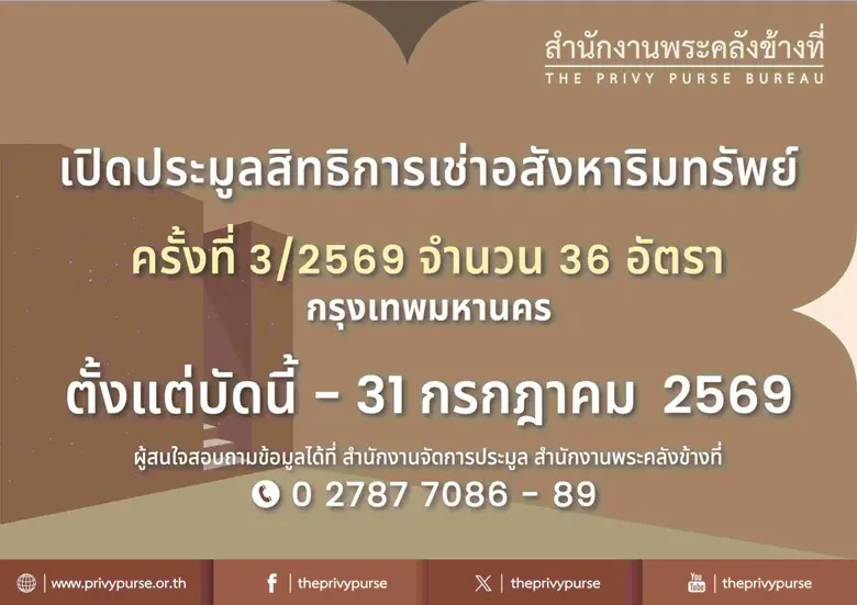 สำนักงานพระคลังข้างที่ เปิดประมูลสิทธิการ...
