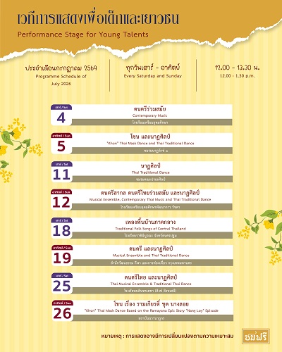 เวทีการแสดงเพื่อเด็กและเยาวชน นิทรรศน์รัตนโกสินทร์ เดือนกรกฎาคมนี้