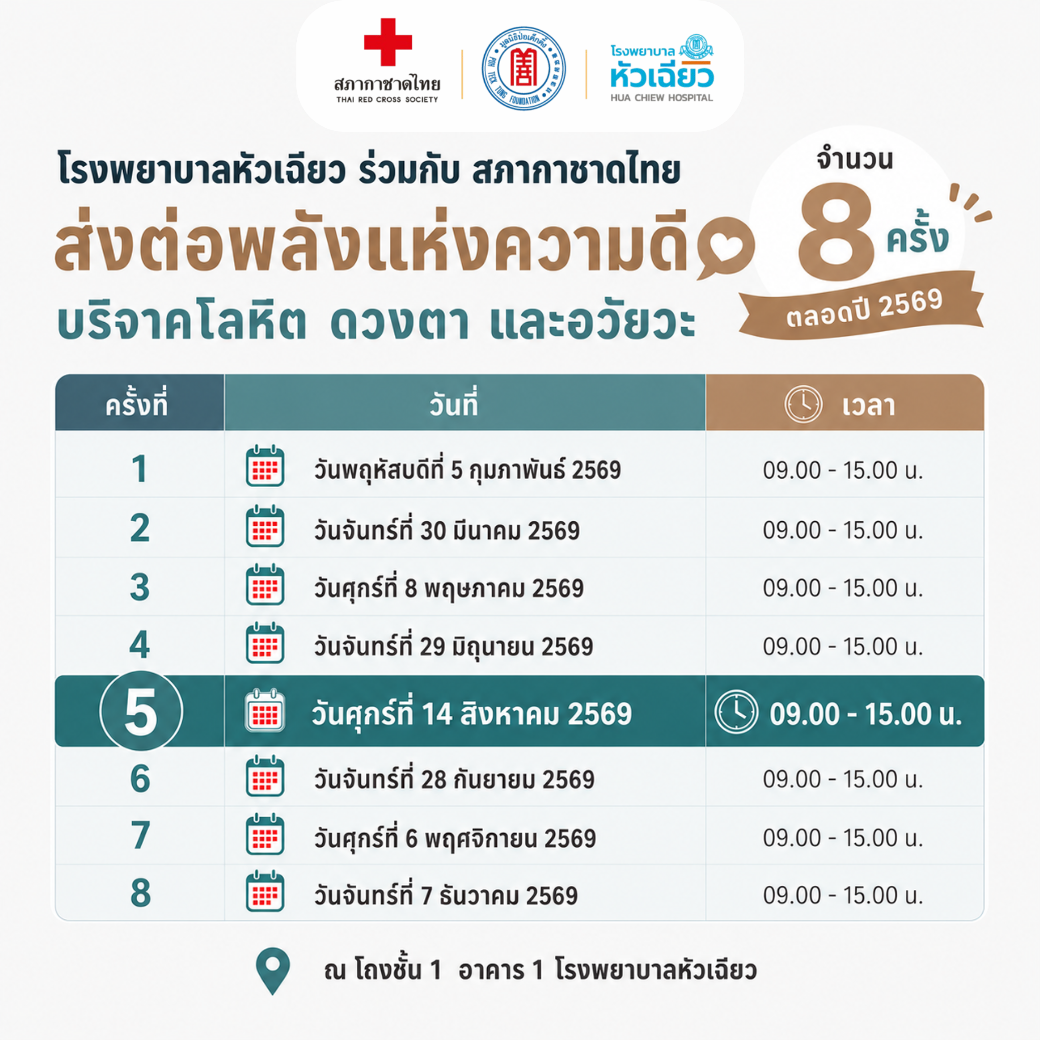 โรงพยาบาลหัวเฉียว ร่วมกับ สภากาชาดไทย ขอเ...