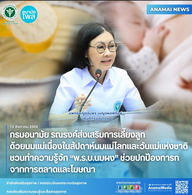 กรมอนามัย กระทรวงสาธารณสุข สนับสนุนการเลี้ยงลูกด้วย...