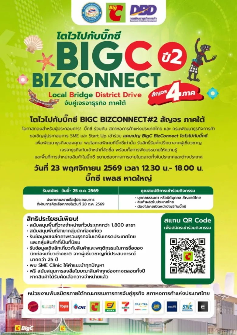 บิ๊กซี ผนึกกำลังสภาหอการค้าไทย-กรมพัฒนาธุรกิจการค้า เดินหน้า Big C BizConnect ครั้งที่ 2 สัญจร 4 ภาค เปิดโอกาส SMEs ไทยเชื่อมต่อ Modern Trade พร้อมยกระดับสินค้าท้องถิ่นสู่ตลาดสากล
