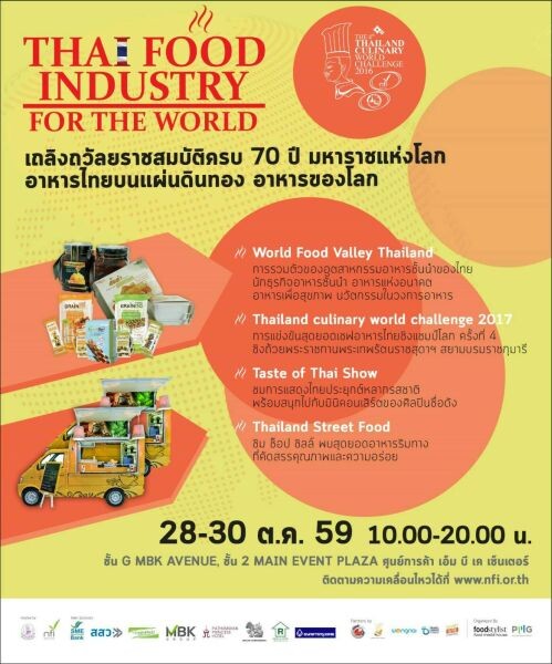 สถาบันอาหาร ก.อุตสาหกรรม จัดอีเว้นท์ใหญ่ “ประชารัฐร่วมใจประเทศไทยเป็นครัวของโลก” หรือ Thai Food Industry for the World 28 - 30 ต.ค. นี้  ที่ศูนย์การค้า เอ็ม บี เค เซ็นเตอร์