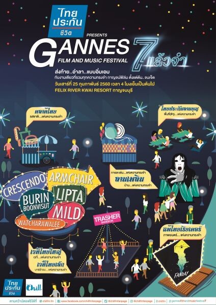 ไทยประกันชีวิตชวนชิลล์ จัดความสุขครบรสสไตล์ไทย ในงาน “Gannes Film & Music Festival เจ็ดแล้วจำ” ชวนรำลึก 7 ความทรงจำแห่งความประทับใจ พร้อมลุ้นรับรางวัล ตั๋วเครื่องบินเที่ยวแดนปลาดิบ