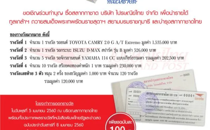 ไปรษณีย์ไทย ชวนร่วมสร้างกุศลกับสลากกาชาด