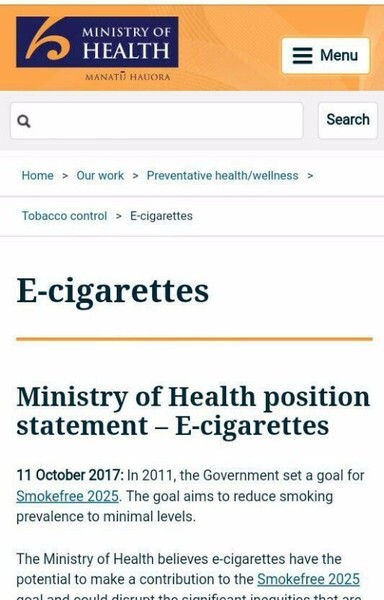 "รัฐบาล" และ "กระทรวงสาธารณสุขนิวซีแลนด์" ห่วงใยสุขภาพประชาชน แถลงการณ์หนุน "บุหรี่ไฟฟ้า" ทางเลือก "ผู้สูบบุหรี่"